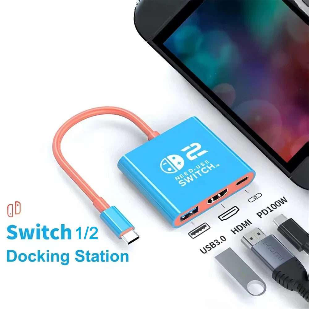 3 In 1 USB C HUB Type C to HDMI PD100W Charge Docking Station 4K 60Hz USB-C 3.0 for Switch 2/Switch/OLED MacBook Computer