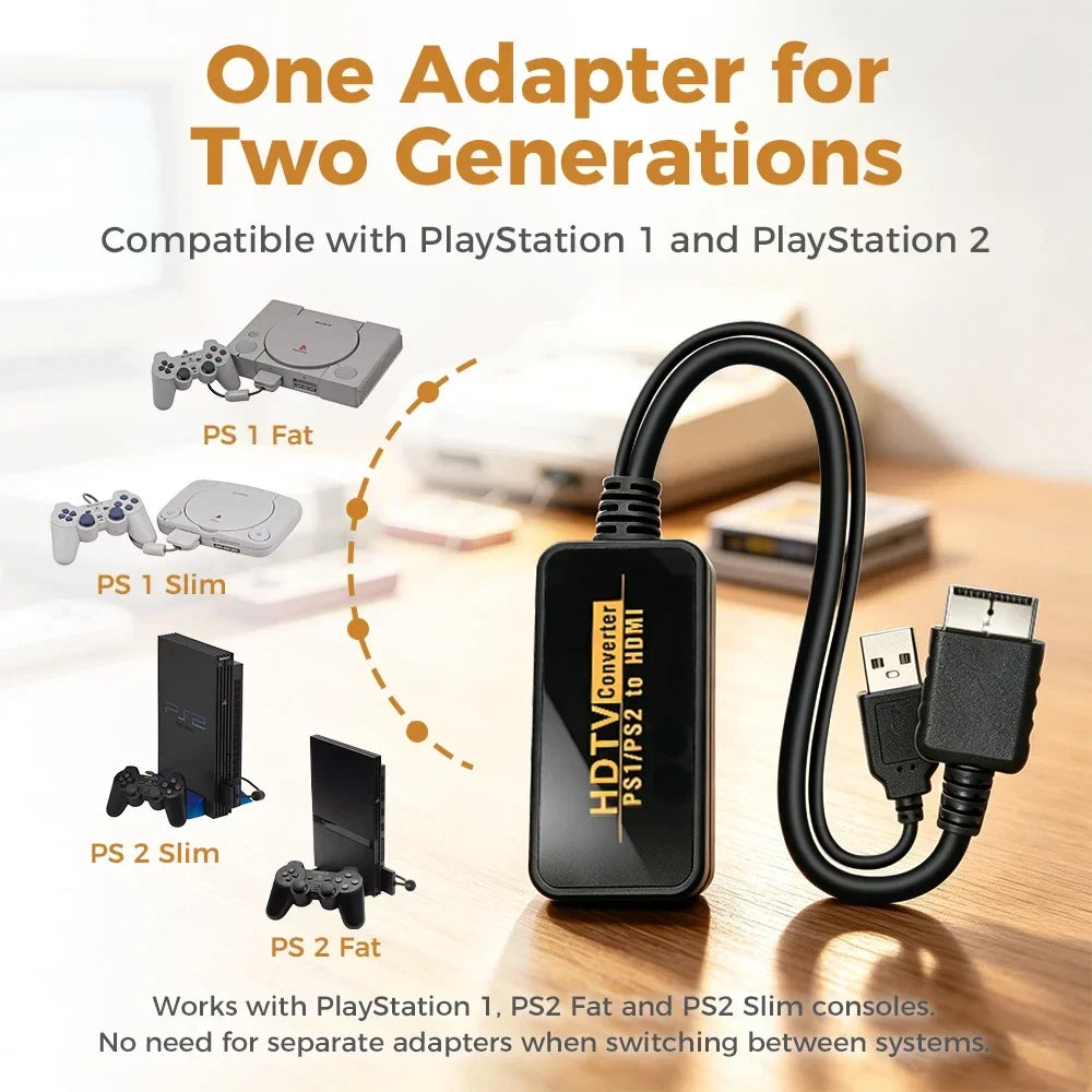 PS1 PS2 to HDMI Converter Adapter 1080P 720P HD Audio Video Cable For PlayStation 1 2 Game Consoles With USB Power Cord For HDTV