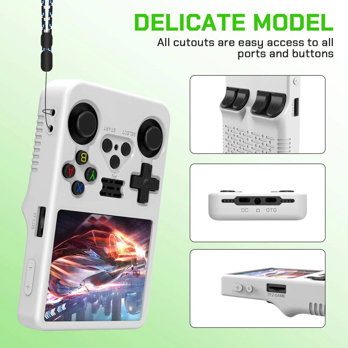 R36S Accessories Set: Silicone Case, Screen Protector, Thumb Grips