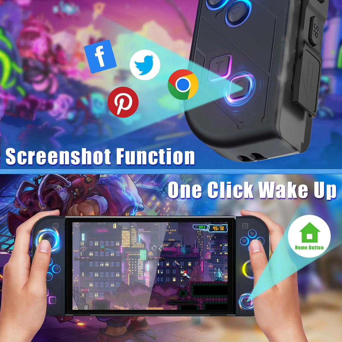Gamepad Controller Joy Pad For Nintendo Switch/Led Lite/Pc Joystick Wireless Rgb Grip Support Wake-Up And Turbo Function 6 Axis
