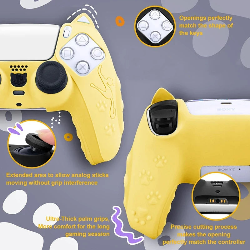 Cat Silicone Skin for PS5 Controller, Thumb Grips Protector