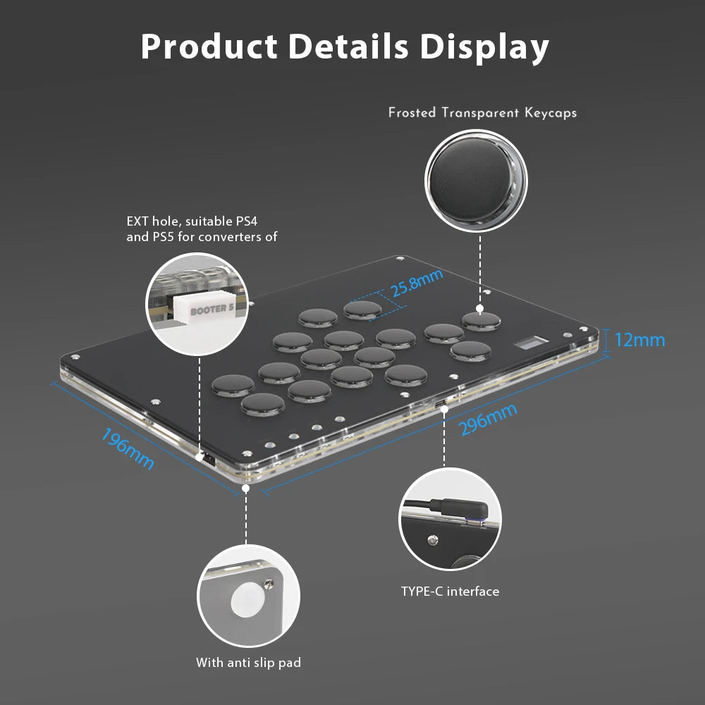 Haute42 Arcade Joystick Hitbox Leverless Arcade Controller For PC/ PS4/PS5 Hitbox Fightstick Leverless Arcade Stick Controller