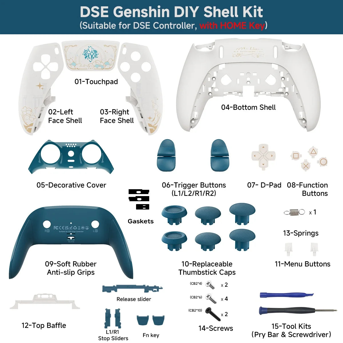 Custom Shell Kit for PS5 Elite / Edge Controller, Anti-Slip Grip