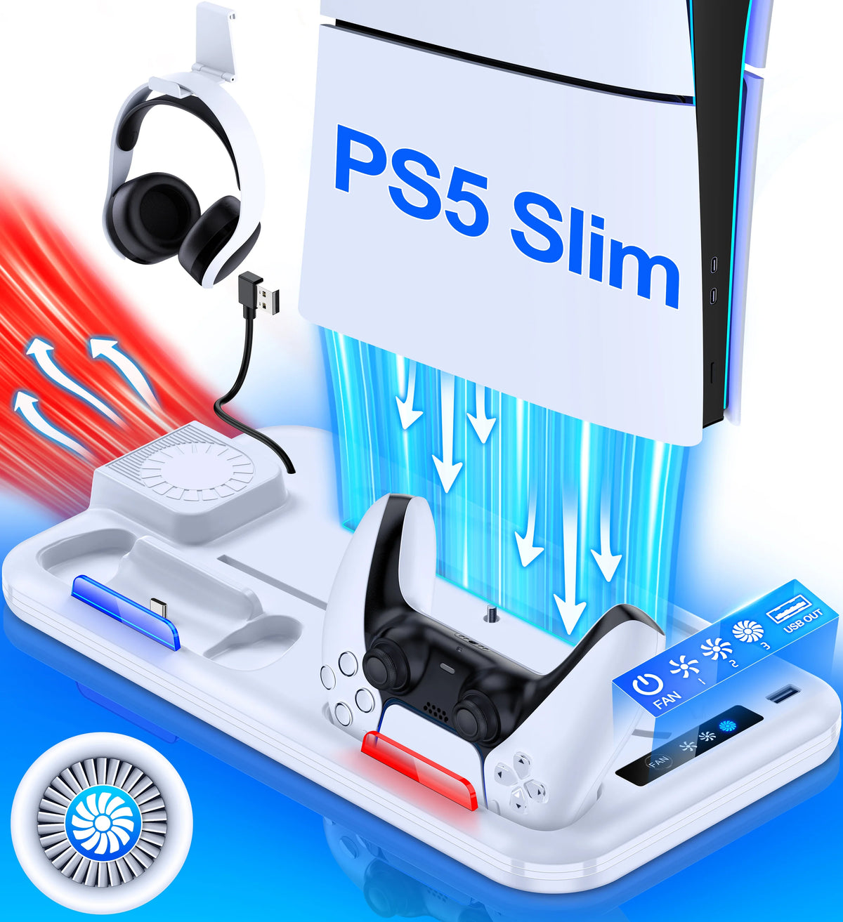 BEBONCOOL S8000 Cooling Stand with Charger for PS5, 3-Speed Fan