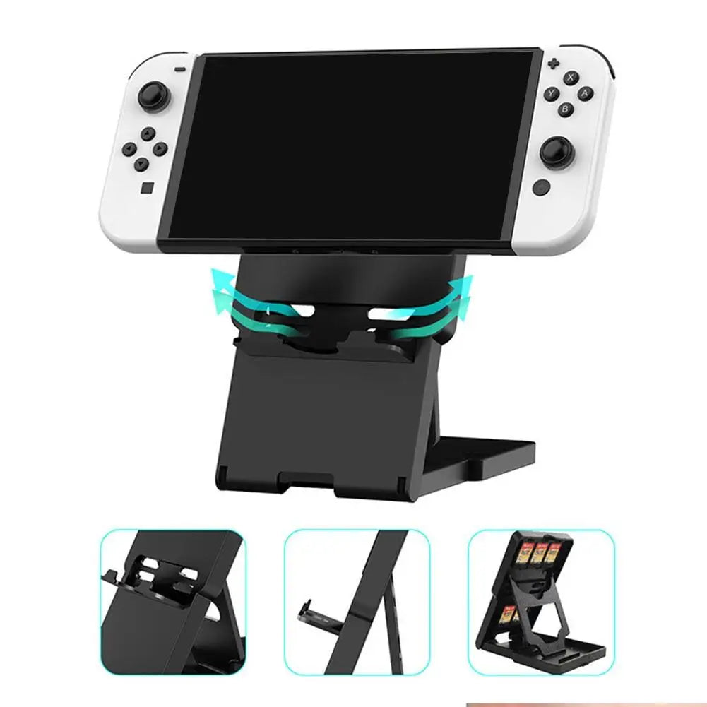 Foldable Stand for Nintendo Switch 2 OLED Lite 4-Level Adjustable Holder with 5 Game Card Slots Charging Port