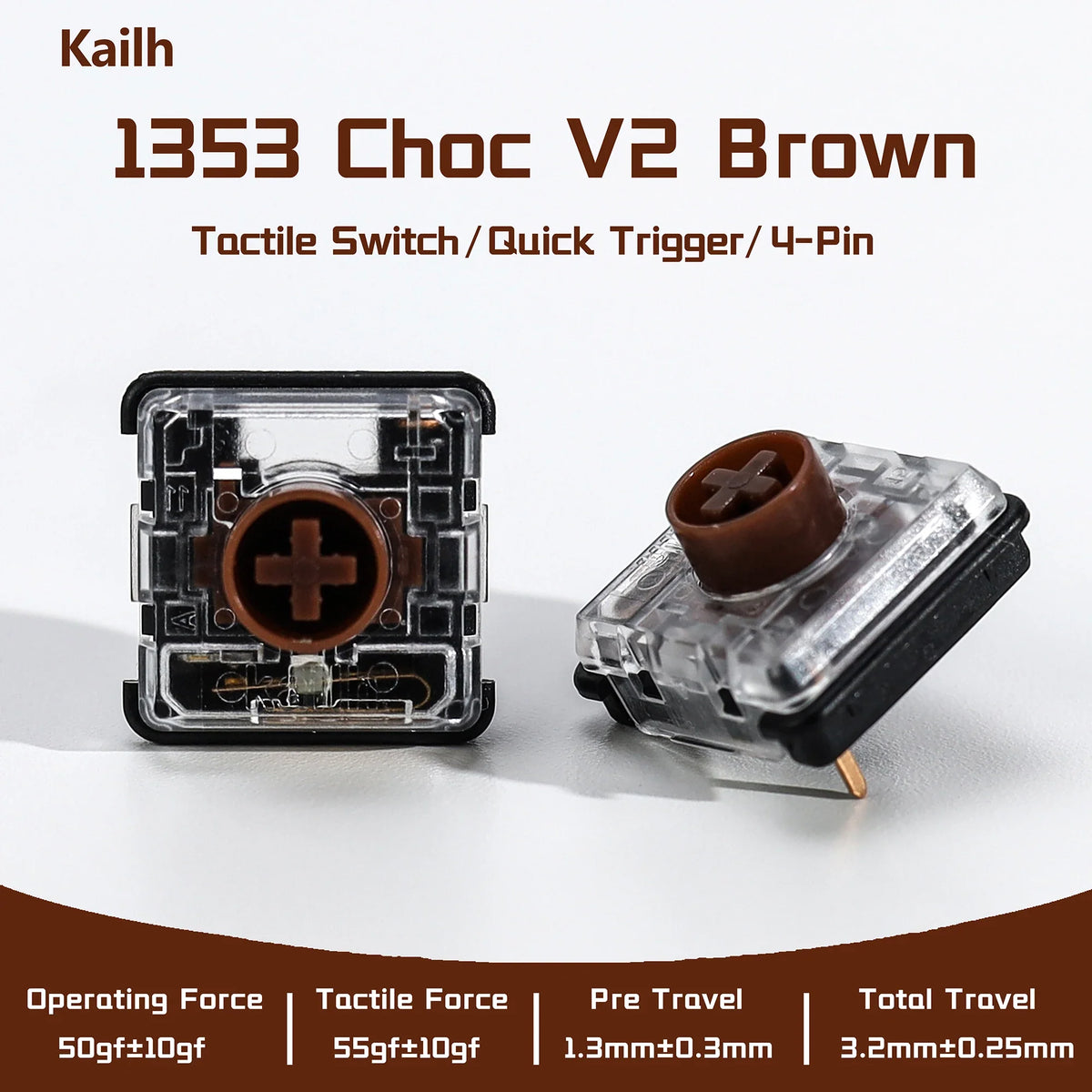 Kailh 1353 Choc V2 Brown Tactile Switches for Hitbox, 10-110PCS