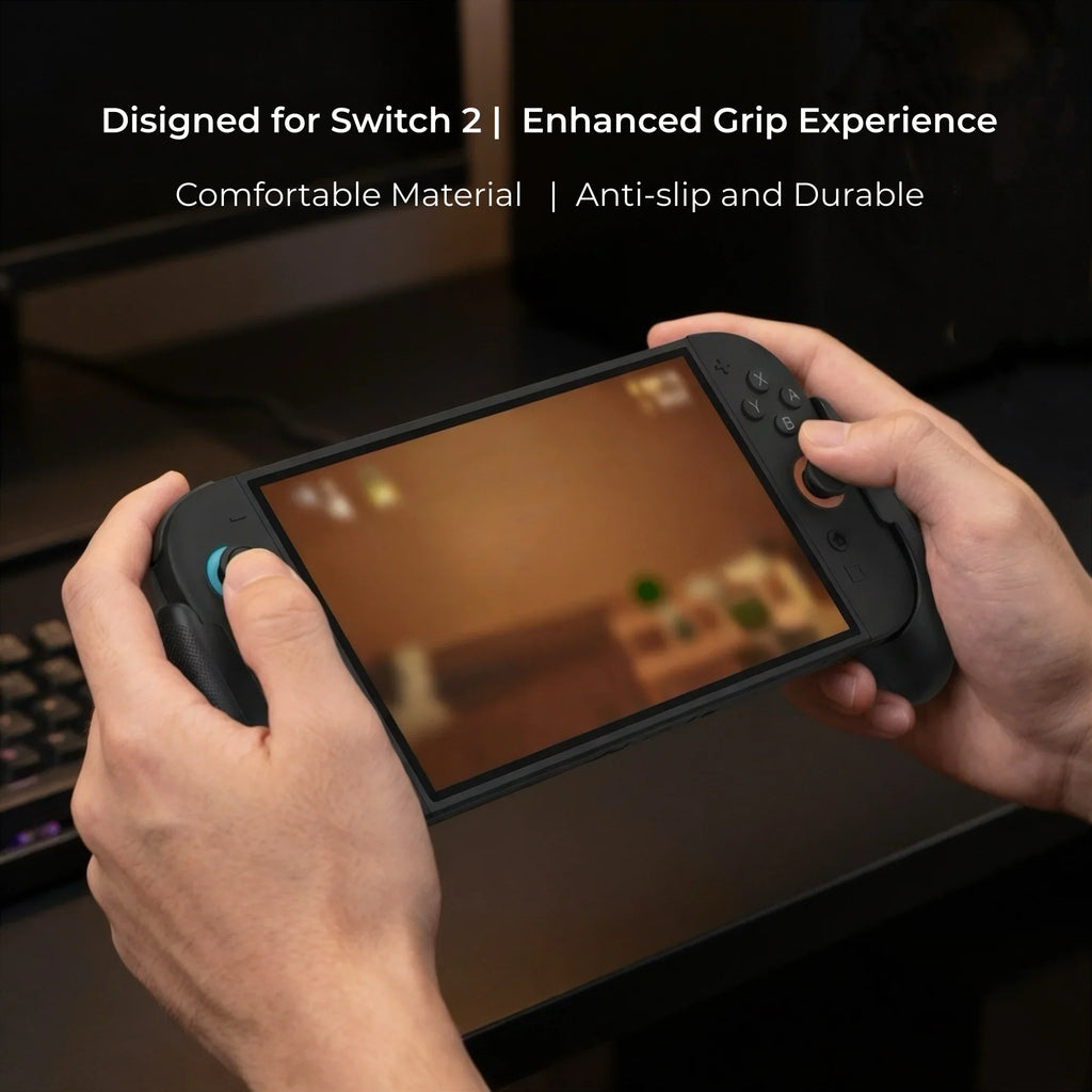 Ergonomic Grip Handle for Switch 2 with Game Card Slots Kickstand Compatible Protective Handheld Holder Comfortable Long Play
