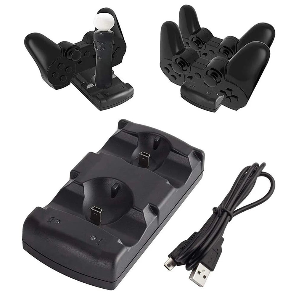 For PS3/PS Move Controller Charger Station for Sony Playstation 3 Charging Dock Stand with Dual USB Charger Cables LED Indicator