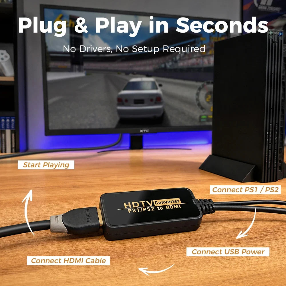HDMI Converter for PS2 / PS1, 1080P USB Power Adapter Cable