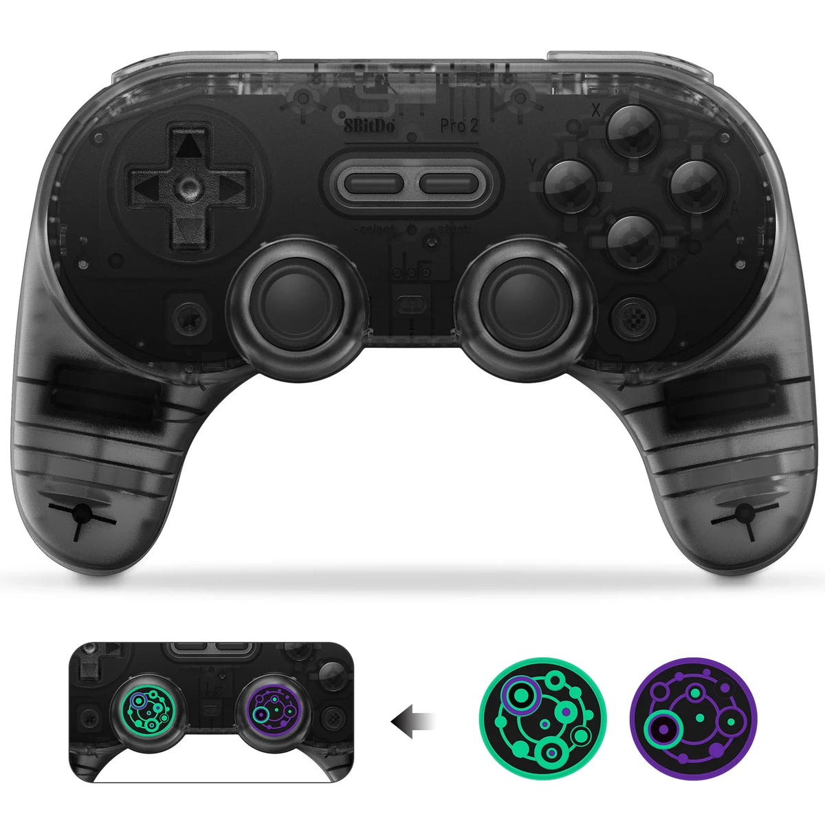8BitDo Pro 2 Bluetooth Controller Gamepad Handle for Nintendo Switch 2, PC, Mac Transparent Black Edition)