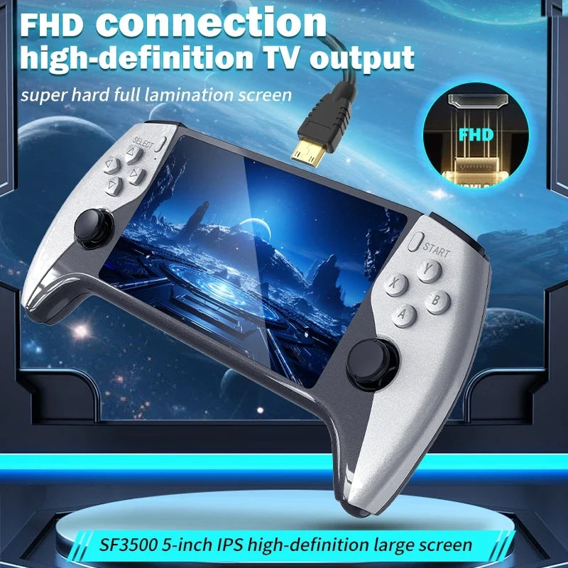 New SF3500 Handheld Game Console, 5-Inch IPS Large Screen Portable Game Console, Built-In 20000+ Games, Supports TV Output