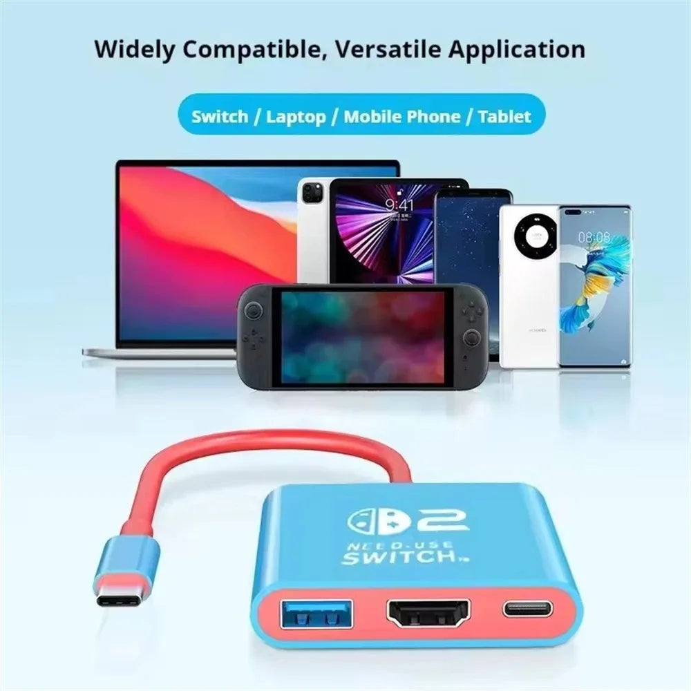 3 In 1 USB C HUB Type C to HDMI PD100W Charge Docking Station 4K 60Hz USB-C 3.0 for Switch 2/Switch/OLED MacBook Computer
