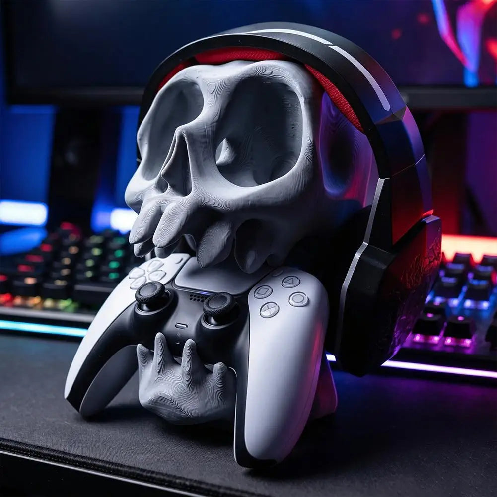 Gothic Skull Design Game Controller Stand Multifunctional Headset Holder Desktop Gaming Accessories Display Rack