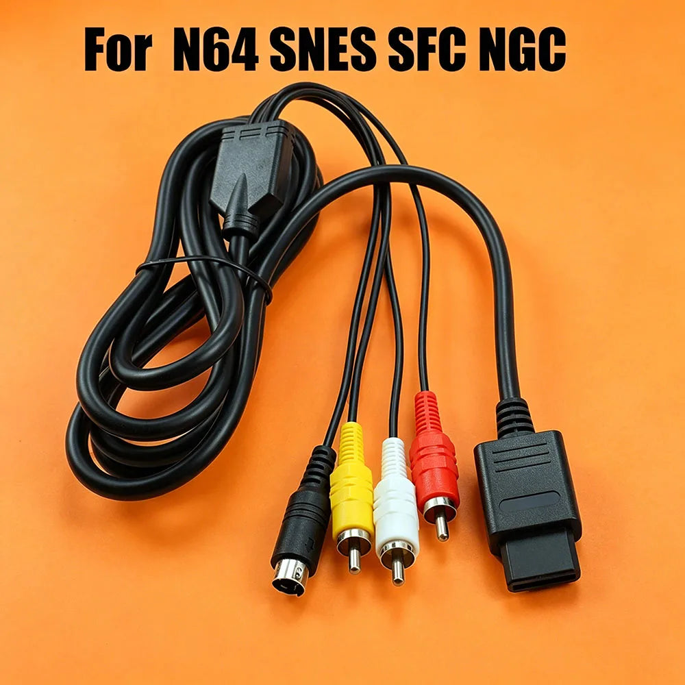 For Nintendo 64 N64 SNES SFC NGC Black AV Composite S-Video RCA Video HD TV Cable 1.8m