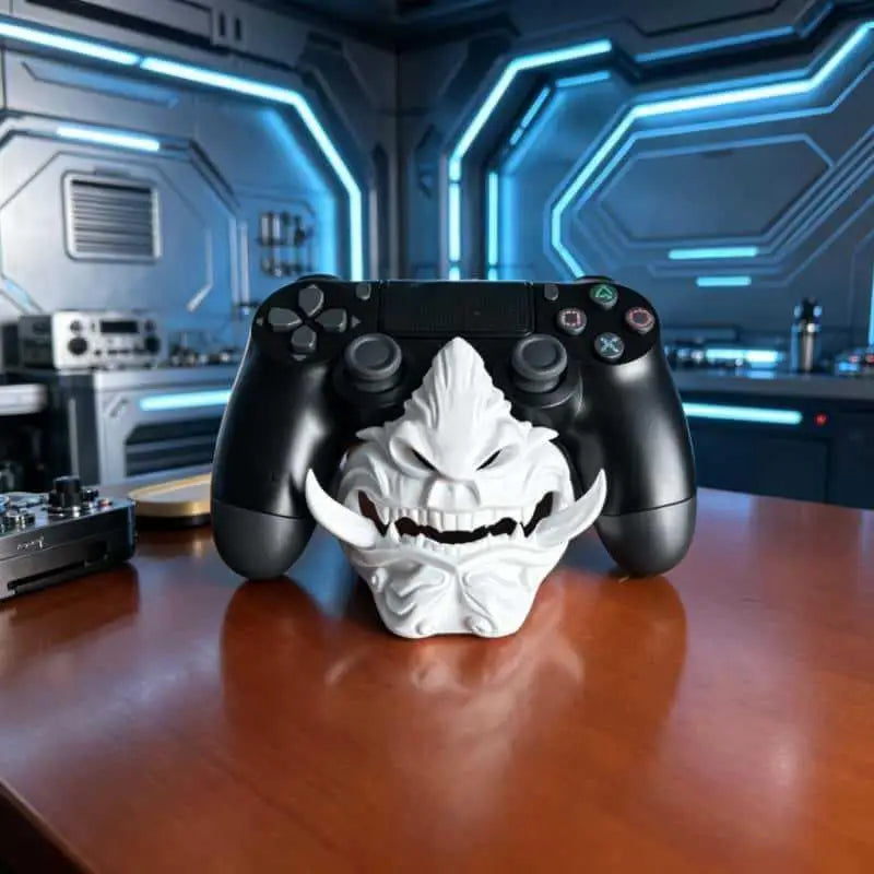 3D Printing Game Controller Base Samurai Oni Mask Shaped Desktop Display Stand For Game Console And PC Decoration