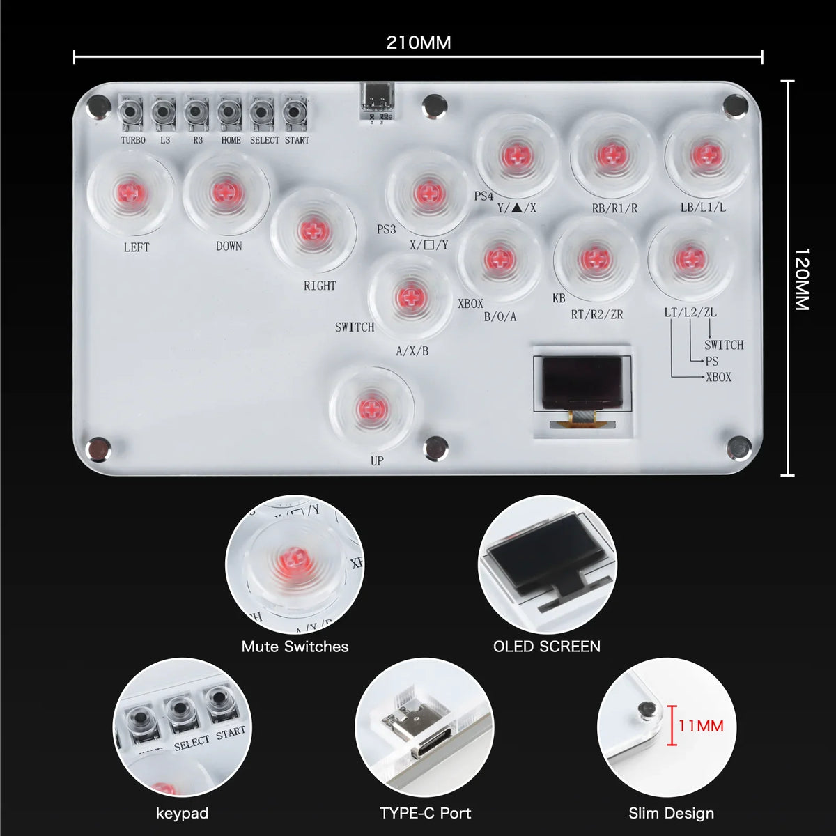 RGB Hitbox Arcade Fightstick Leverless Controller PS4/PS5/Switch