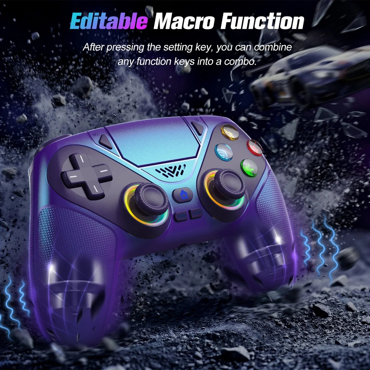 Controller For Playstation 5 PS5/PS5 Pro/Slim/PC,RGB Wireless BT Game Joystick Hall Effect 6 Axis Gyro Dual Shock Turbo Gamepads