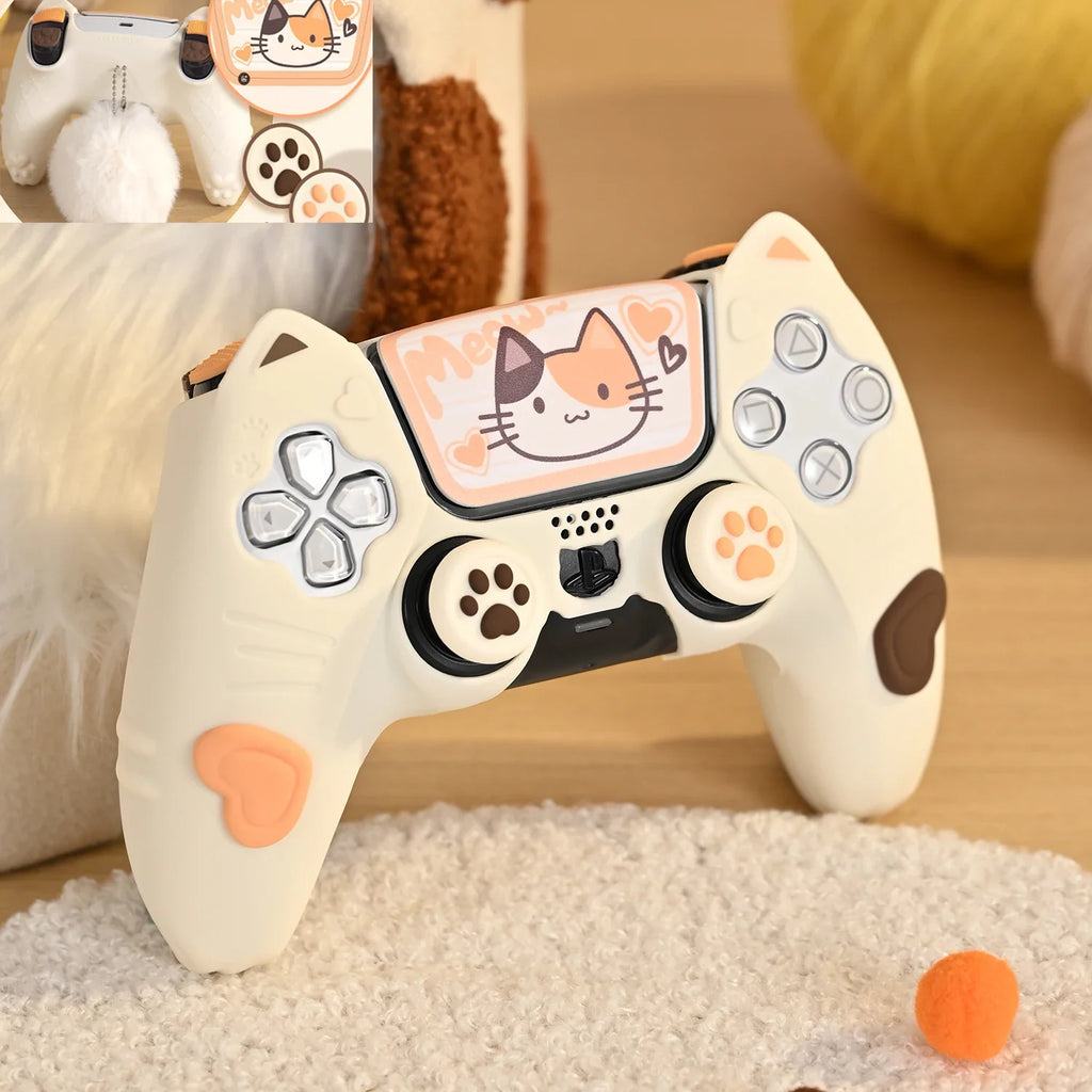 PS5 Controller Silicone Case, Cute Calico Cat Thumb Grip Caps