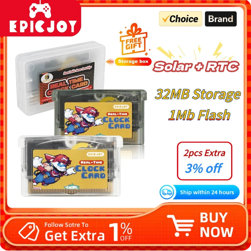 EPICJOY GBA Flash Cart, 32MB Rewritable with Solar Sensor and RTC