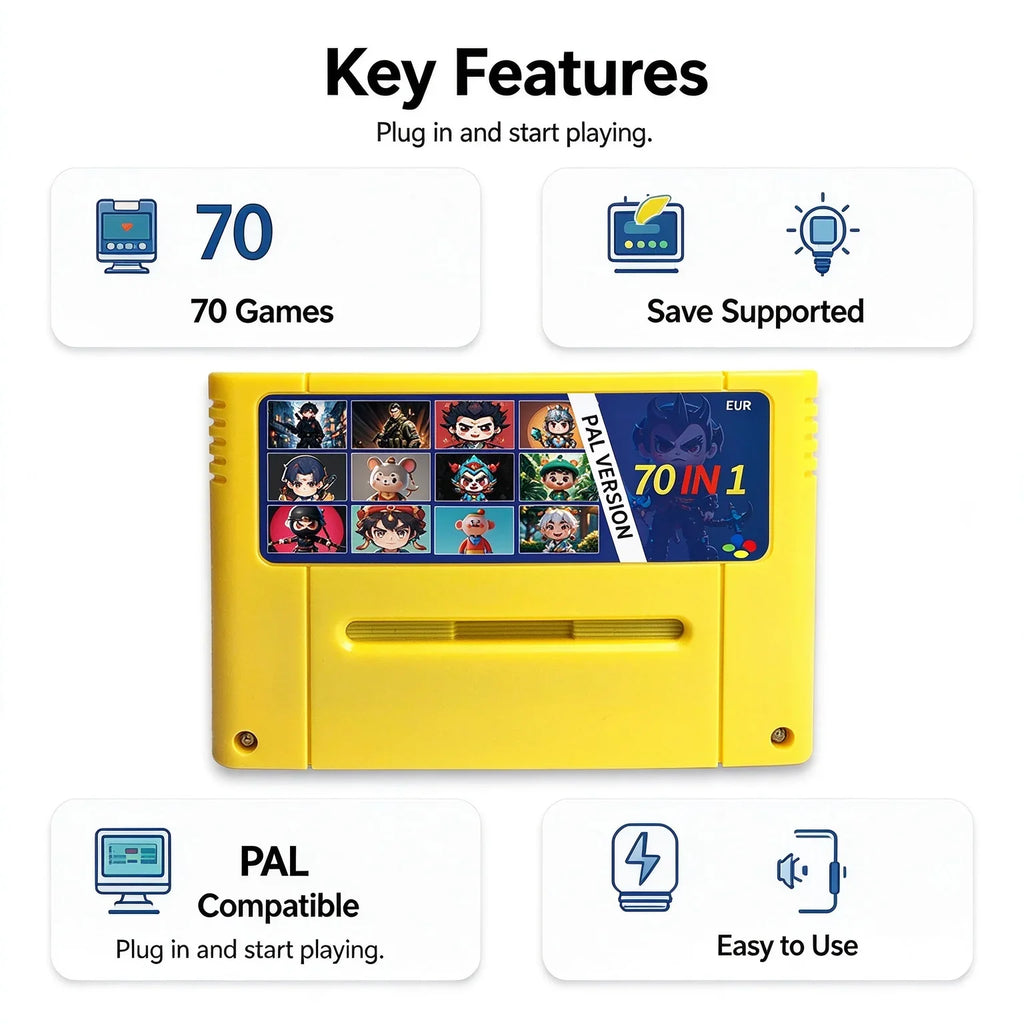 Super 70-in-1 EUR PAL Game Cartridge for SNES, English