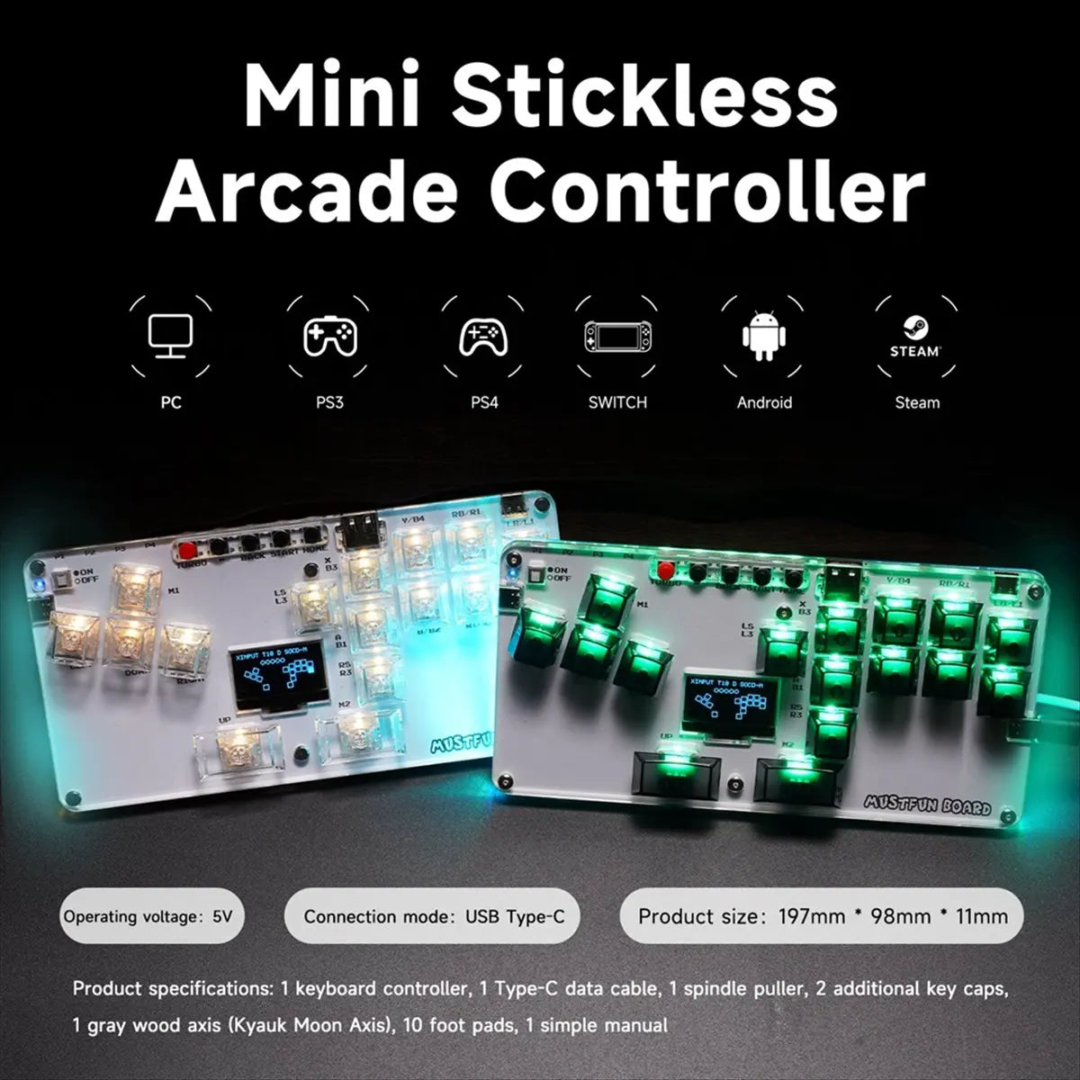 newT77 MustFun Hitbox Controller Mini Leverless Arcade Stick Controller for PC/PS3/PS4/Switch and Fightstick Arcade Games White