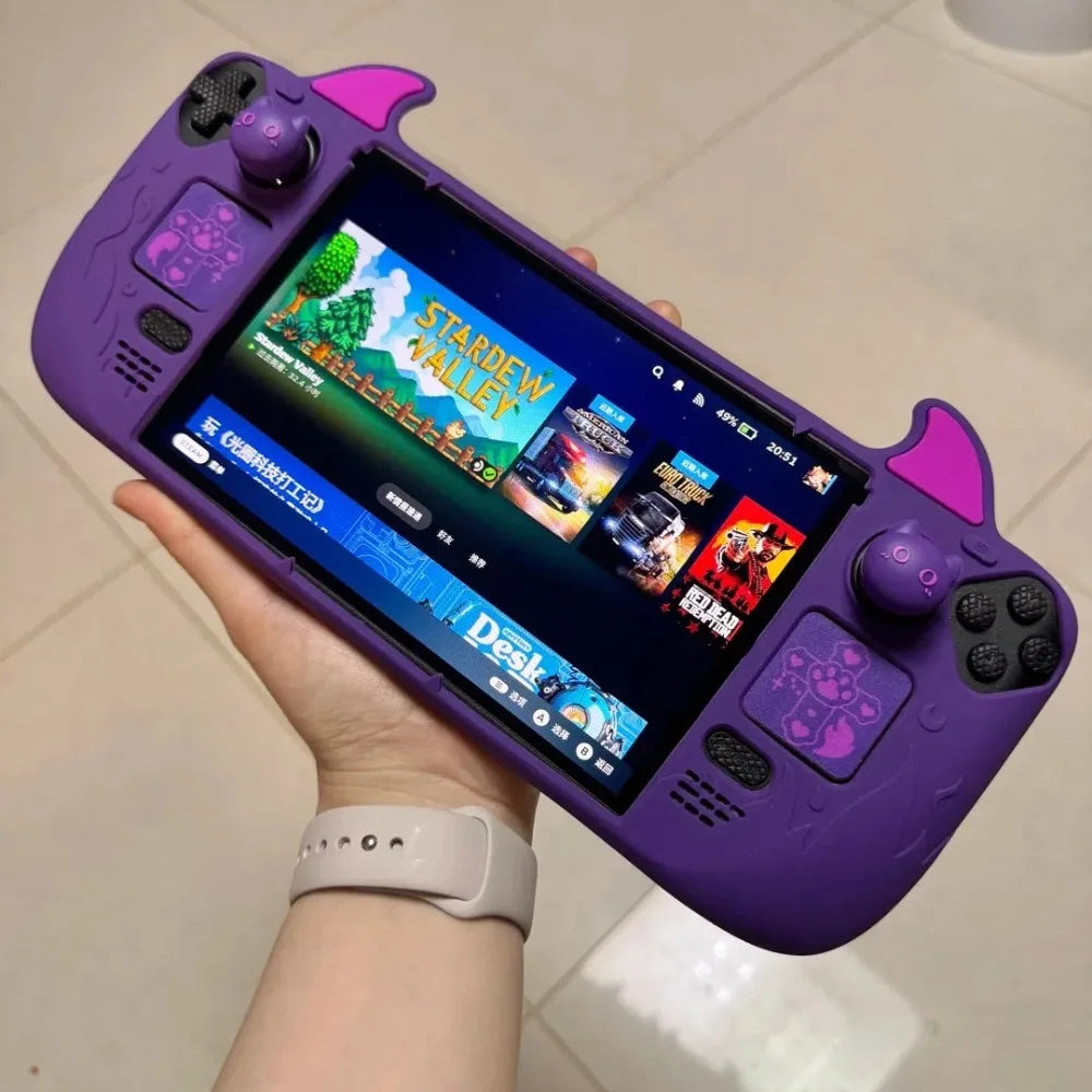 Playvital Protective Case for Steam Deck OLED & LCD Anti-Slip Cute Demon Design Shockproof Cover Sweatproof Gaming Accessories