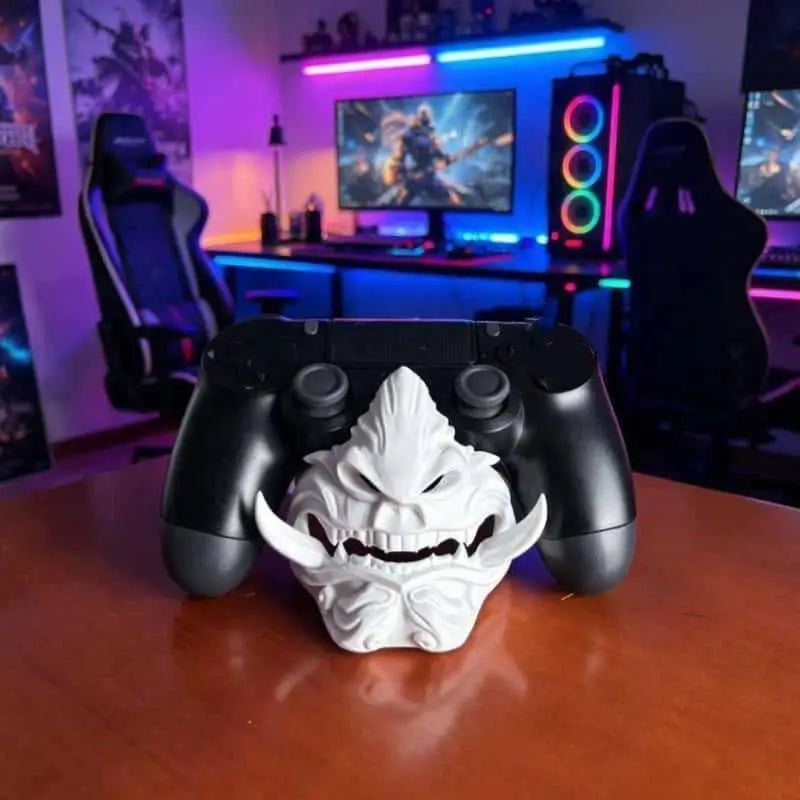 3D Printing Game Controller Base Samurai Oni Mask Shaped Desktop Display Stand For Game Console And PC Decoration