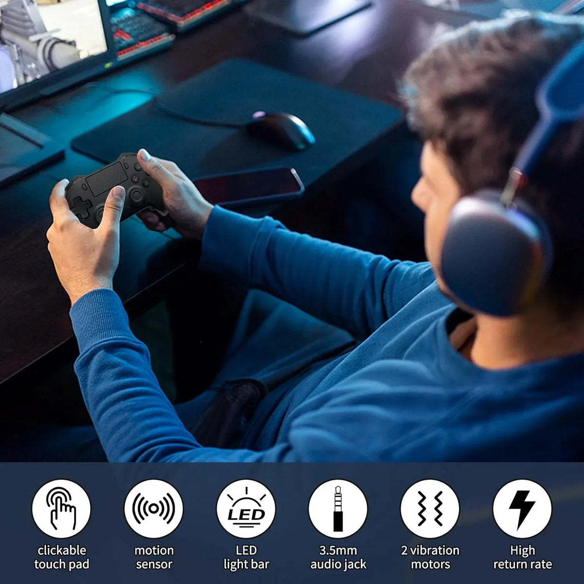 Wireless Controller for PS4, Switch 2 & Switch, RGB, 6-Axis Gyro
