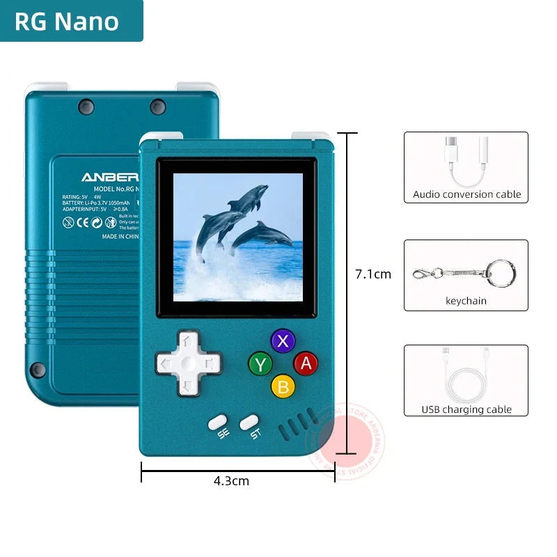 ANBERNIC RG Nano Handheld Game Console Portable Retro Video Games Consoles Hand Held Aluminum Alloy CNC Music Player 1.54Inch IPS