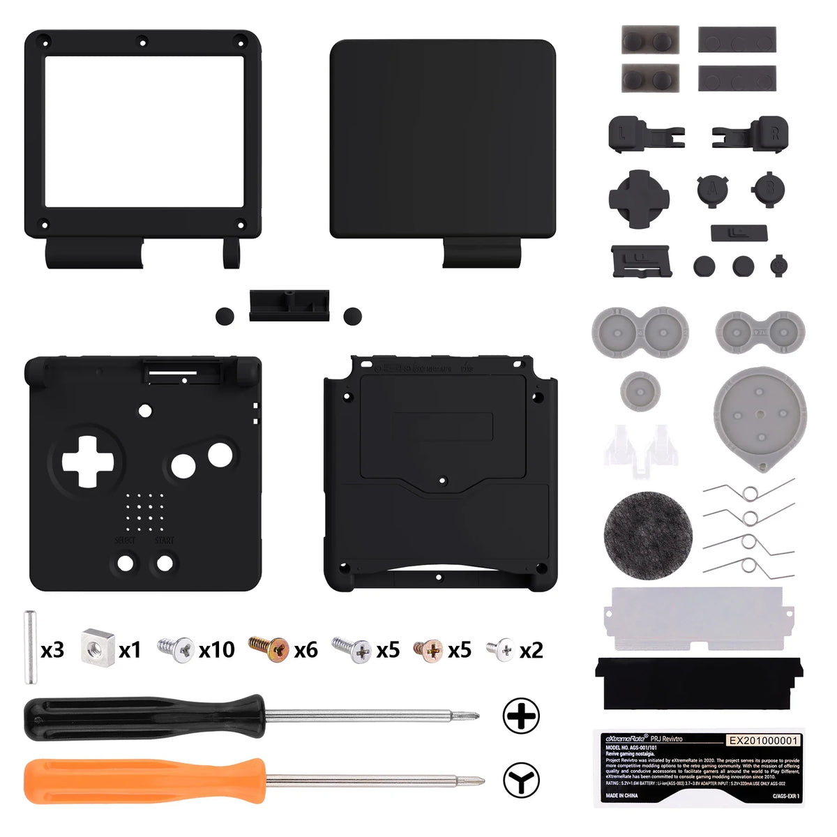 eXtremeRate Black Replacement Housing Shell for Gameboy Advance SP (GBA SP)