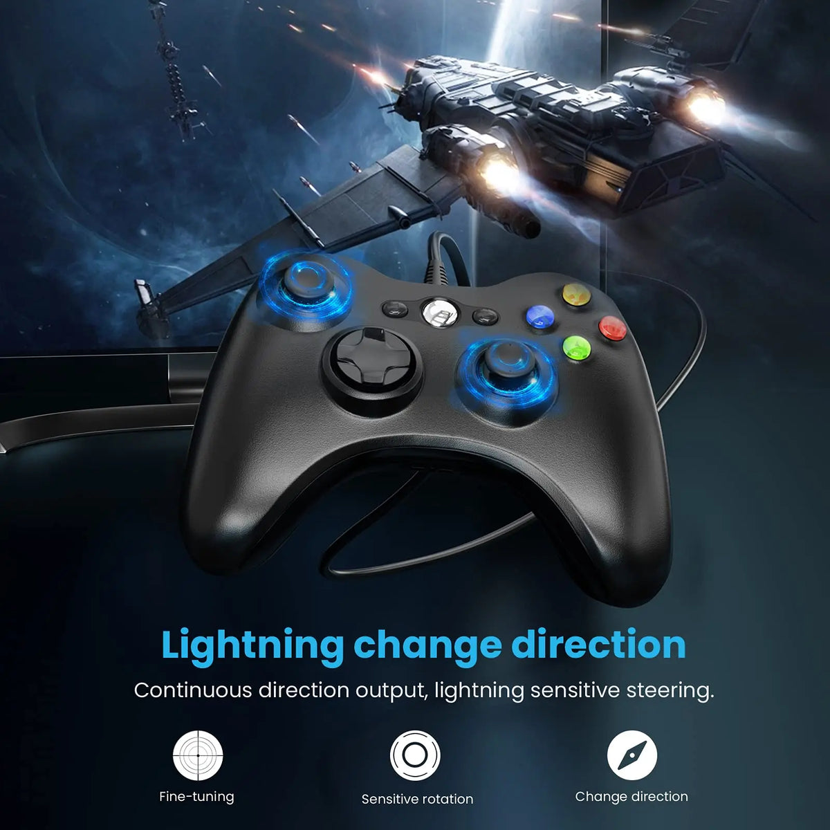 Bonacell Wired Controller for Xbox 360 & Slim, PC, Dual Vibration