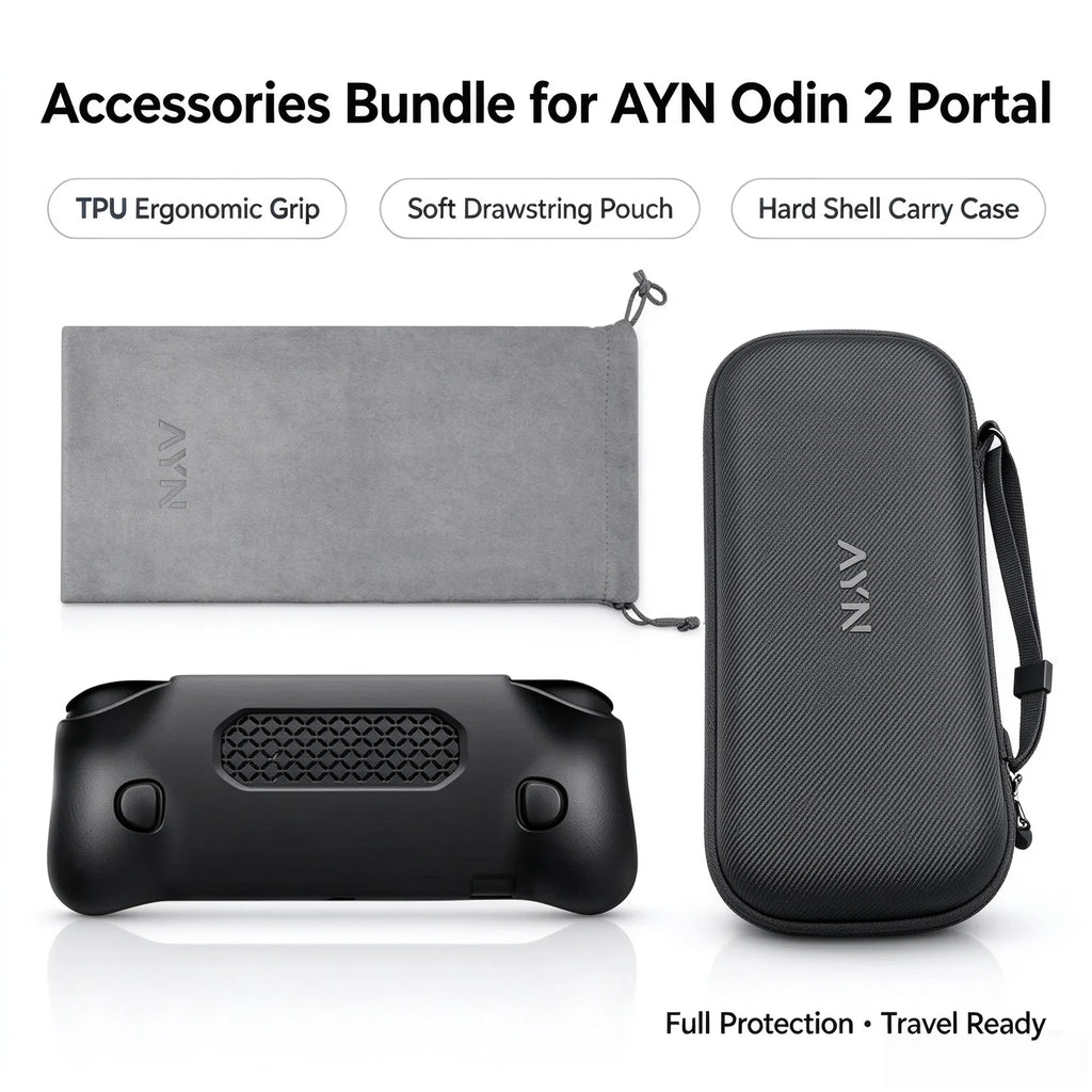 AYN Odin 2 Portal Accessories Bundle, TPU Ergonomic Grip, Soft  Pouch & Hard Shell Carrying Case for Handheld Game Console