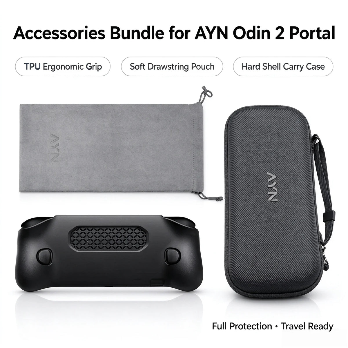 AYN Odin 2 Portal Accessories Bundle, TPU Ergonomic Grip, Soft  Pouch & Hard Shell Carrying Case for Handheld Game Console