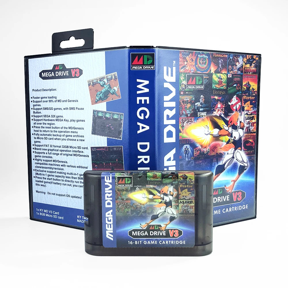 MegaDrive Genesis 3000 in 1 MD V3 Pro Game Cartridge, 8GB TF Card