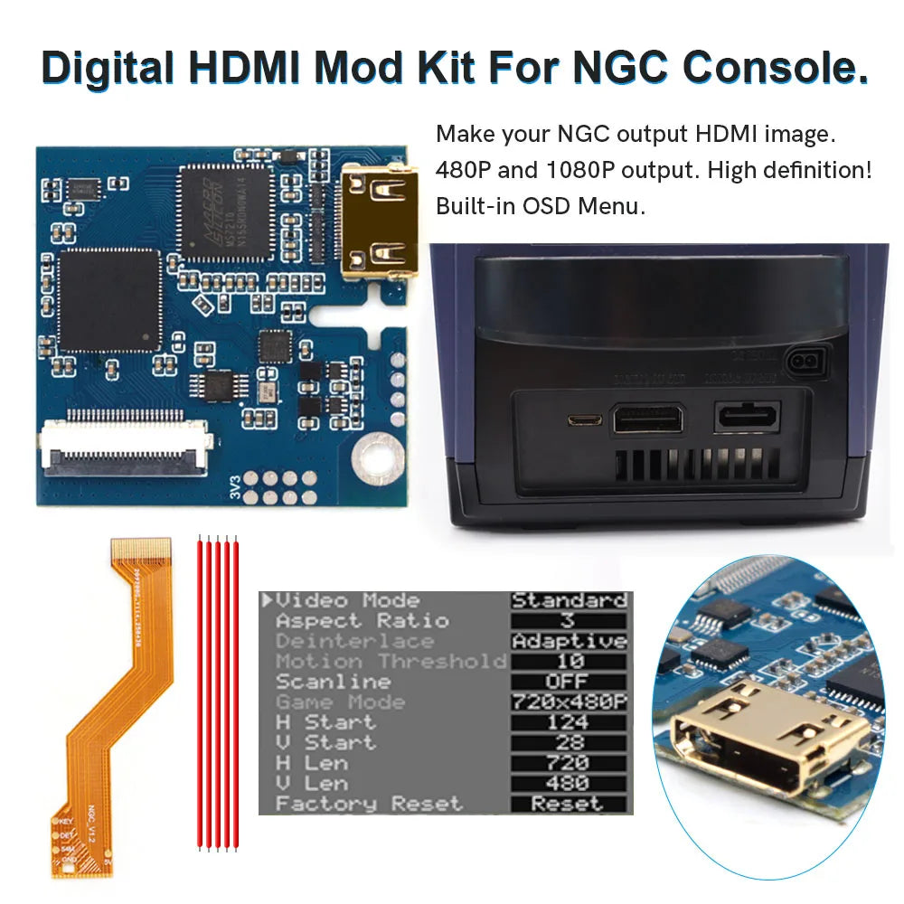 2025 Internal HDMI Kit For NGC Digital HDMI MOD Kit Digital to Digital HDMI Mod Kit For NGC GameCube Console Play on TV