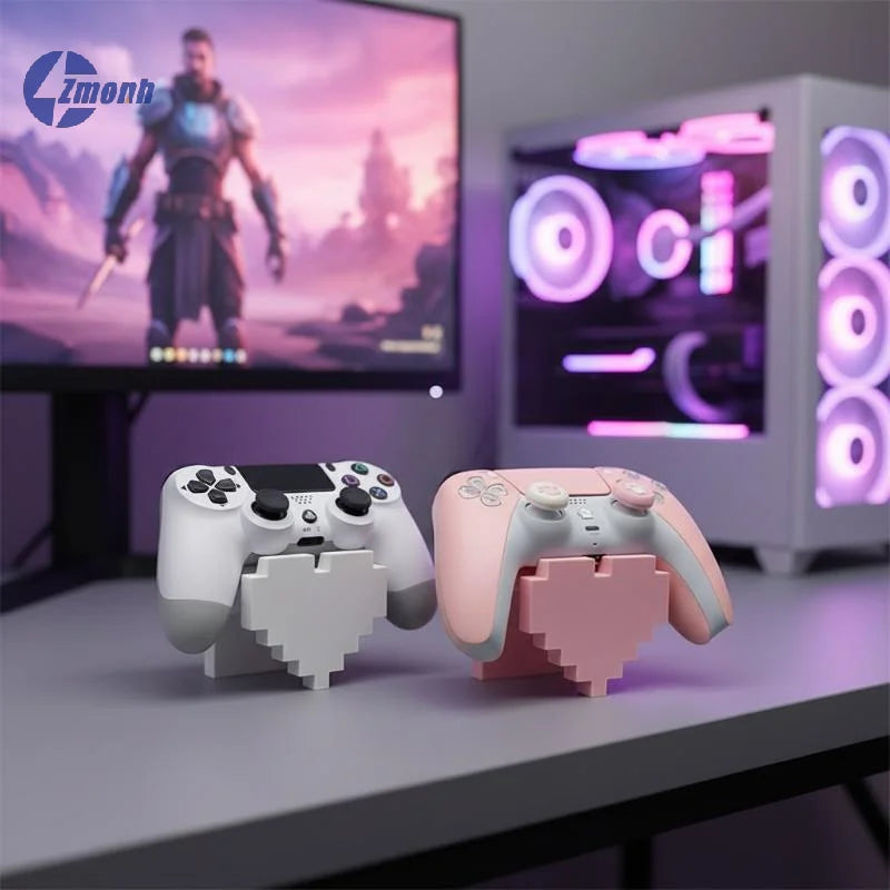 3D-Printed Pixel Heart Controller Stand for Desktop
