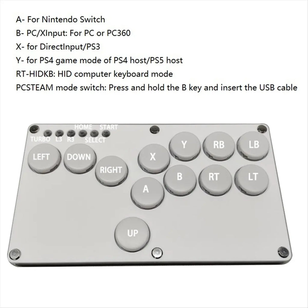 Y96A Flatbox Hitbox Arcade Fighting Game Encoder Controller Xinput/Dinput Mini Hitbox Console for NS/PS3/PS4 White+Black Key
