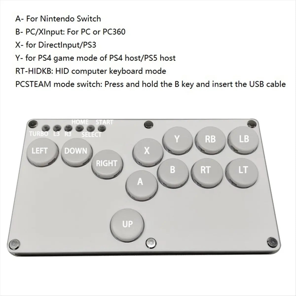 Y96A Flatbox Hitbox Arcade Fighting Game Encoder Controller Xinput/Dinput Mini Hitbox Console for NS/PS3/PS4 White+Black Key