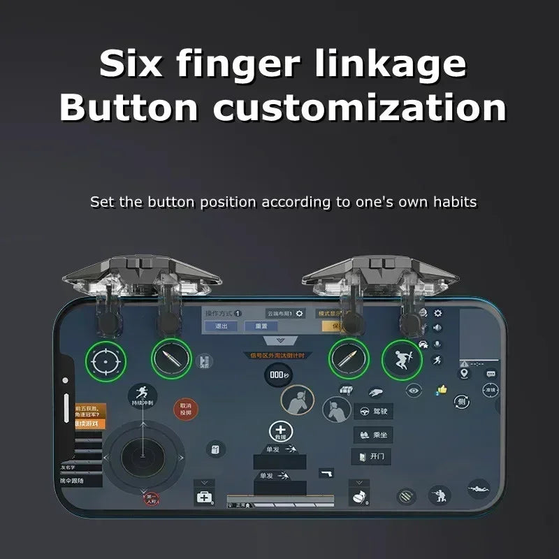 JS65 Mobile Phone Game Trigger for PUBG Aim Shooting Gamepad Joystick 6 Finger Eating Chicken Artifact Auxiliary L1R1 Key Button