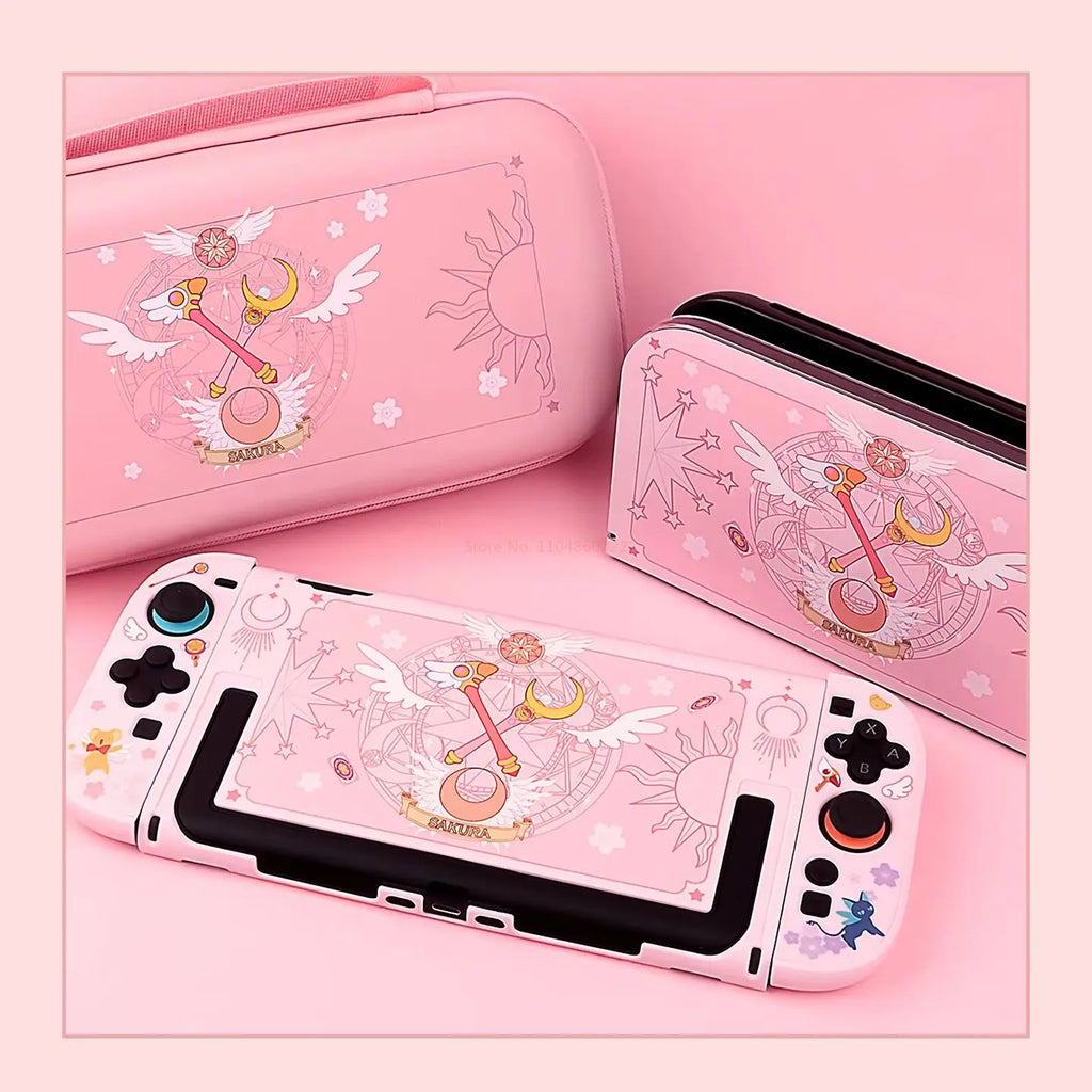 Sakura Series Protective Shell Dock Cover Carrying Case Thumb Grip Caps For Switch Switch Oled Switch Lite Ns Pink Toy Gift