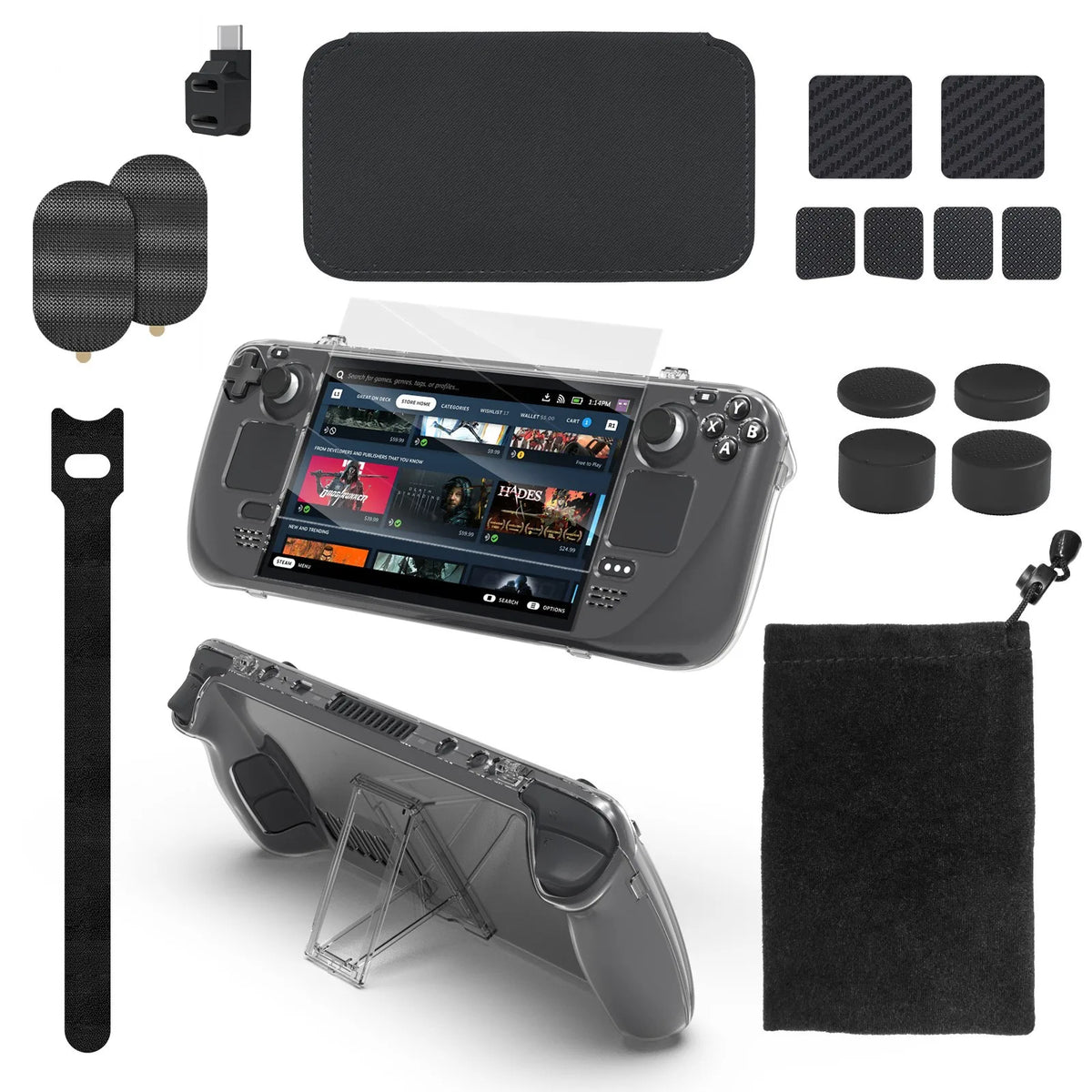 Steam Deck 19-in-1 Crystal Case Set with Screen Film and Bag