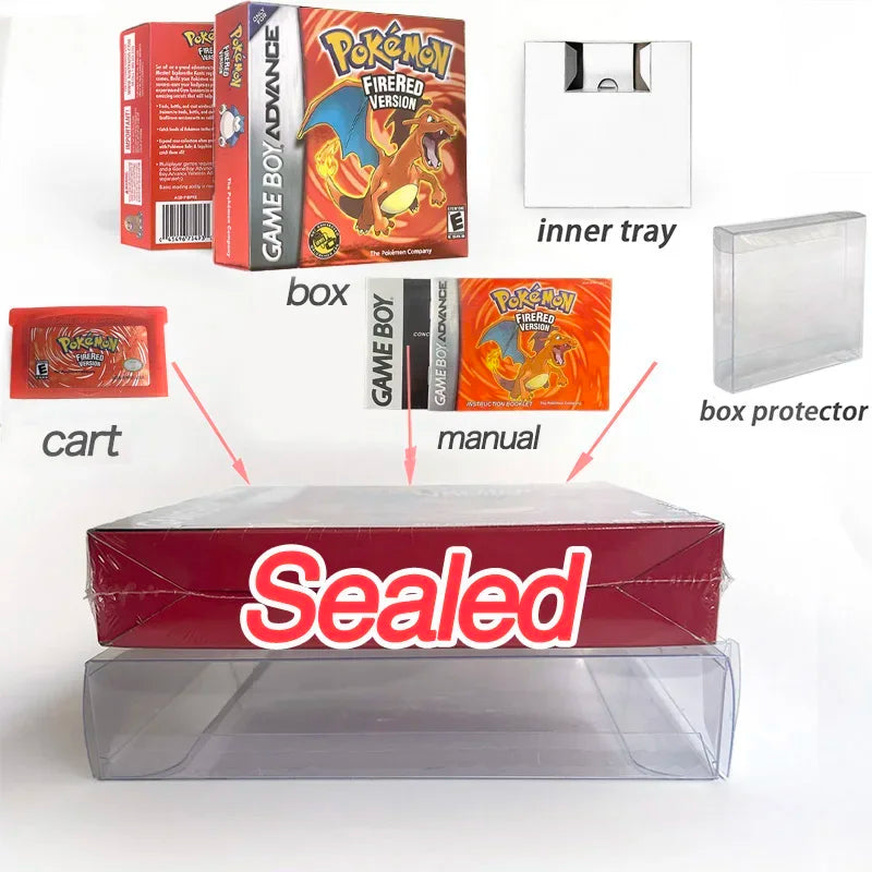 USA English IC Save Emerald,Ruby,Firered,Sapphire,Leafgreen  Metallic FoilFinish Box Trey Manual Game Cartridge for GBA