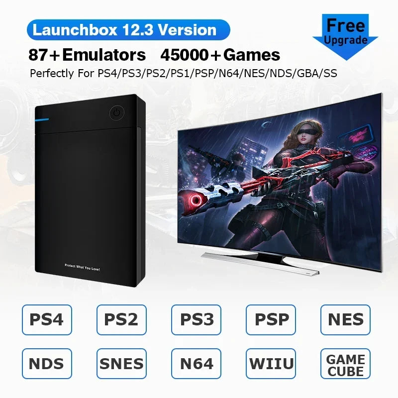 KINHANK 12TB Launchbox HDD for PC, 45000+ Games, PS2/PS3 Emulators