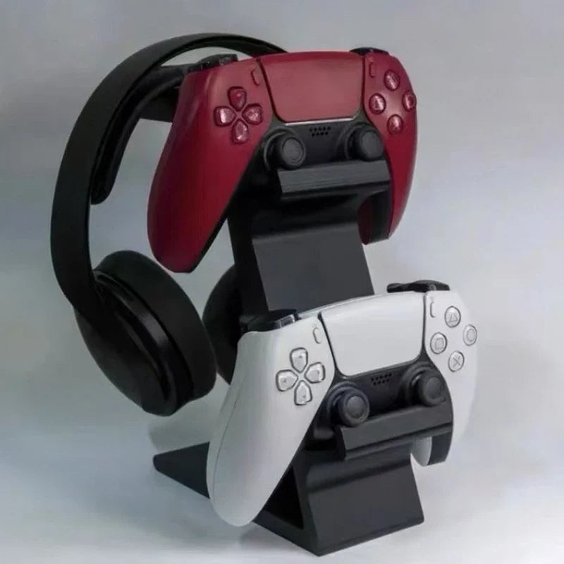 3-in-1 PS5 Controller Stand For Desk With Headset Holder Gaming Organizer For 2 Gamepads & 1 Headphone Non-Charging Desktop Dock