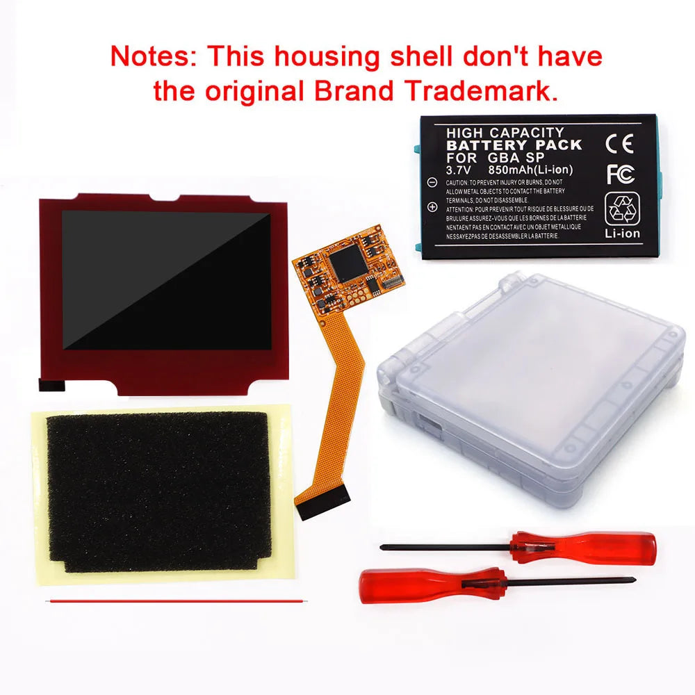 GBA SP V2 IPS Backlight LCD Kit with Battery Pack and Shell