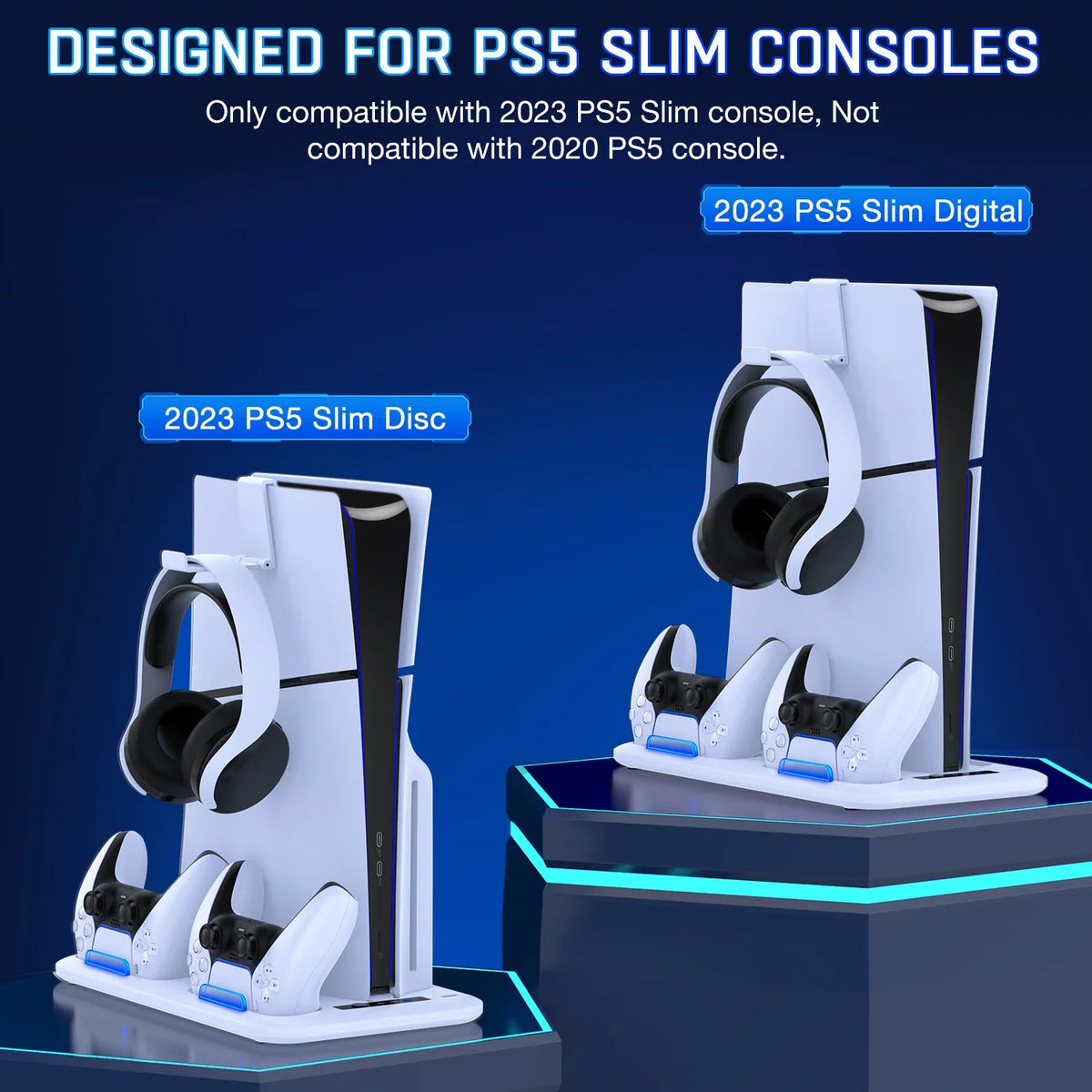 DinoFire For PS5 Slim Disc/Digital Fast Gamepad Charging Cooling Stand Vertical Cooling Station For PlayStation 5