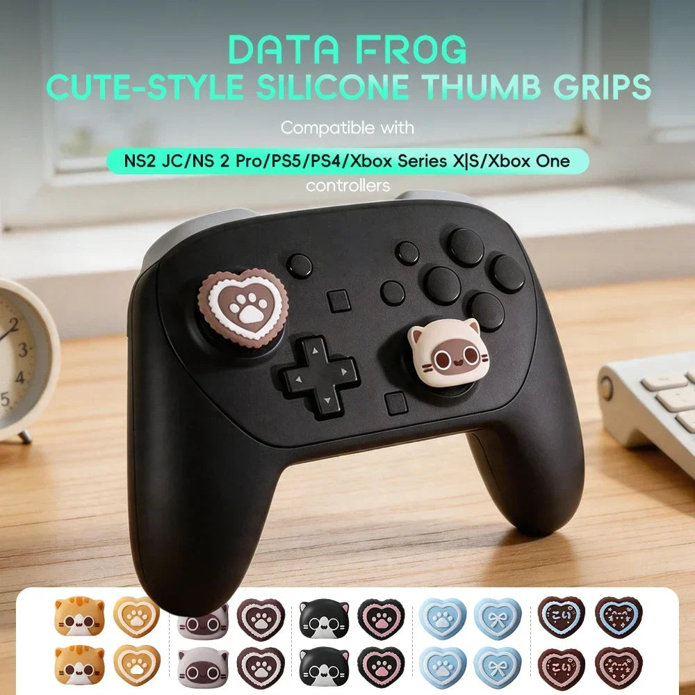 Data Frog Silicone Thumb Grips for PS5 DualSense, PS4, Xbox Series, Switch 2 Controller - Non-Slip Joystick Caps 4 Pack