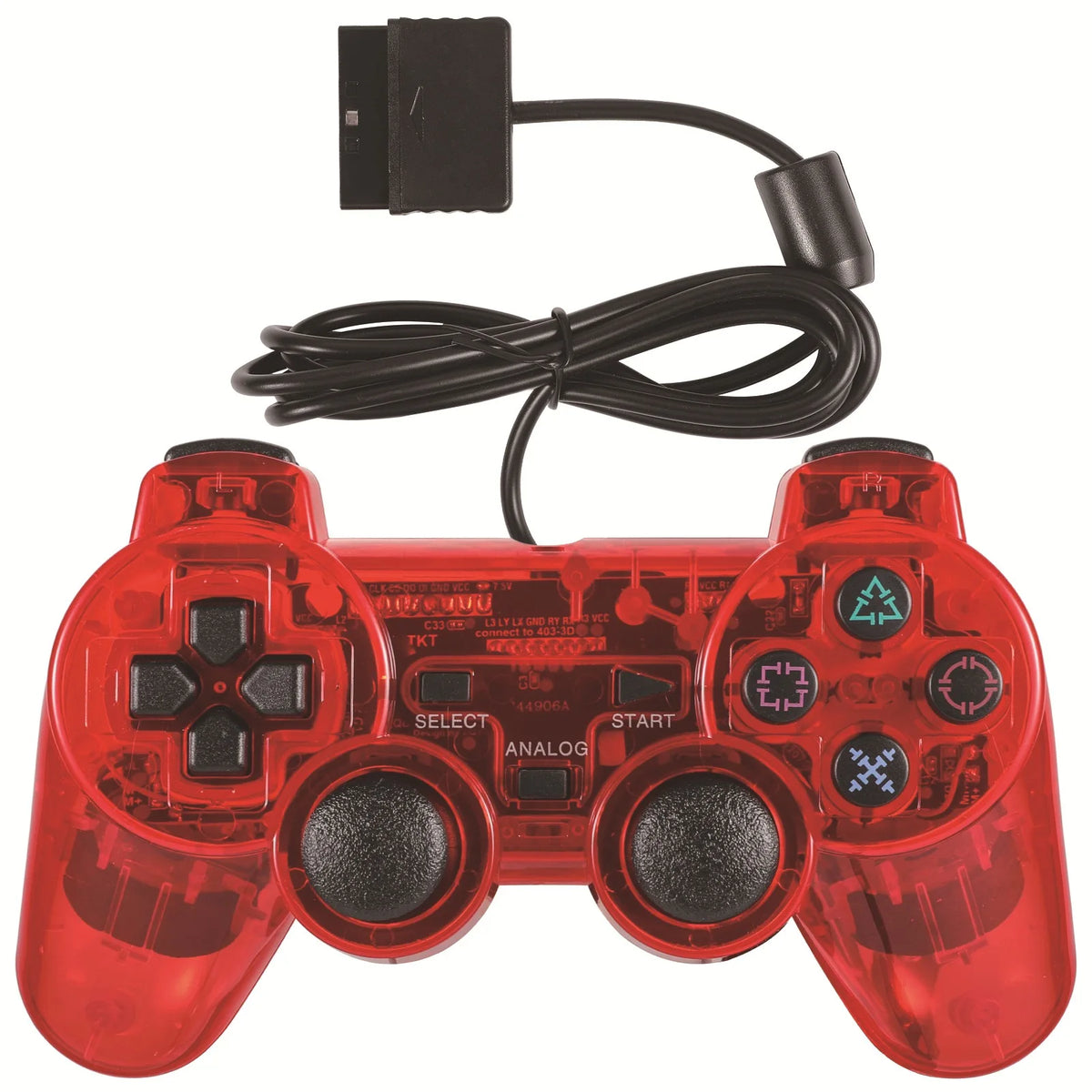 Transparent Wired Controller for PS2 and PS1, Vibration Gamepad