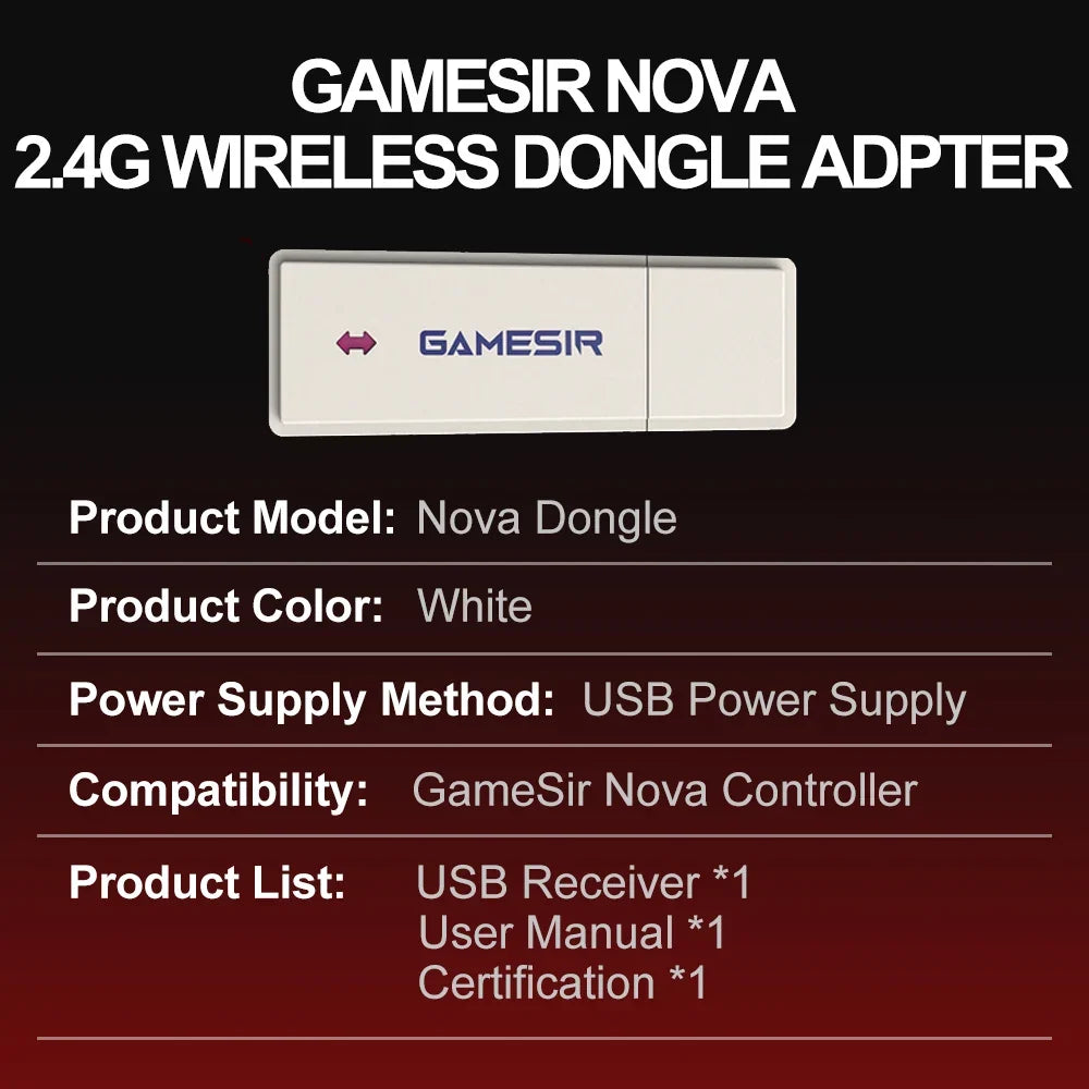 GameSir Controller Adapter for Nova 2.4g Wireless Receiver Gamepad Accessories PC Connection Plug and Play Stable Signal Design