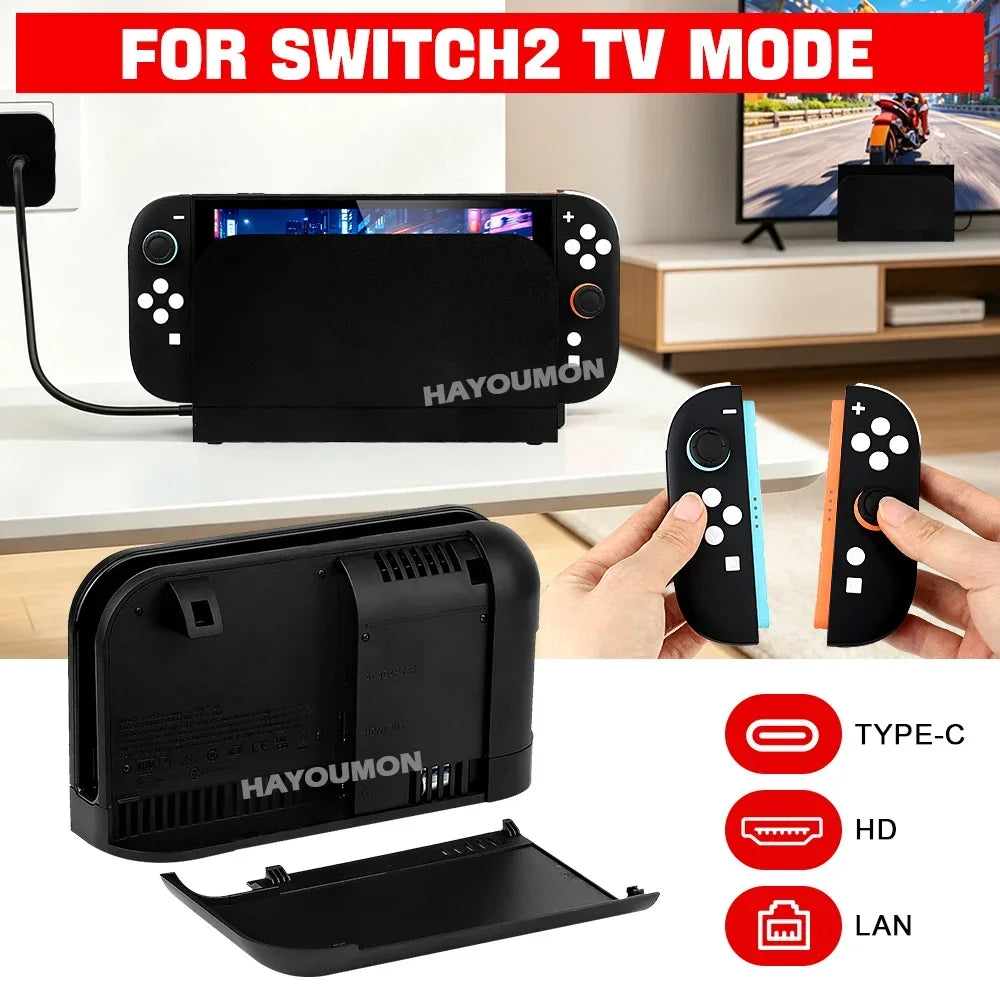 New Black TV Dock Charger Station Stand For Switch 2 Charging Dock HDMI-Compatible TV DOCK Charging Base For Switch 2